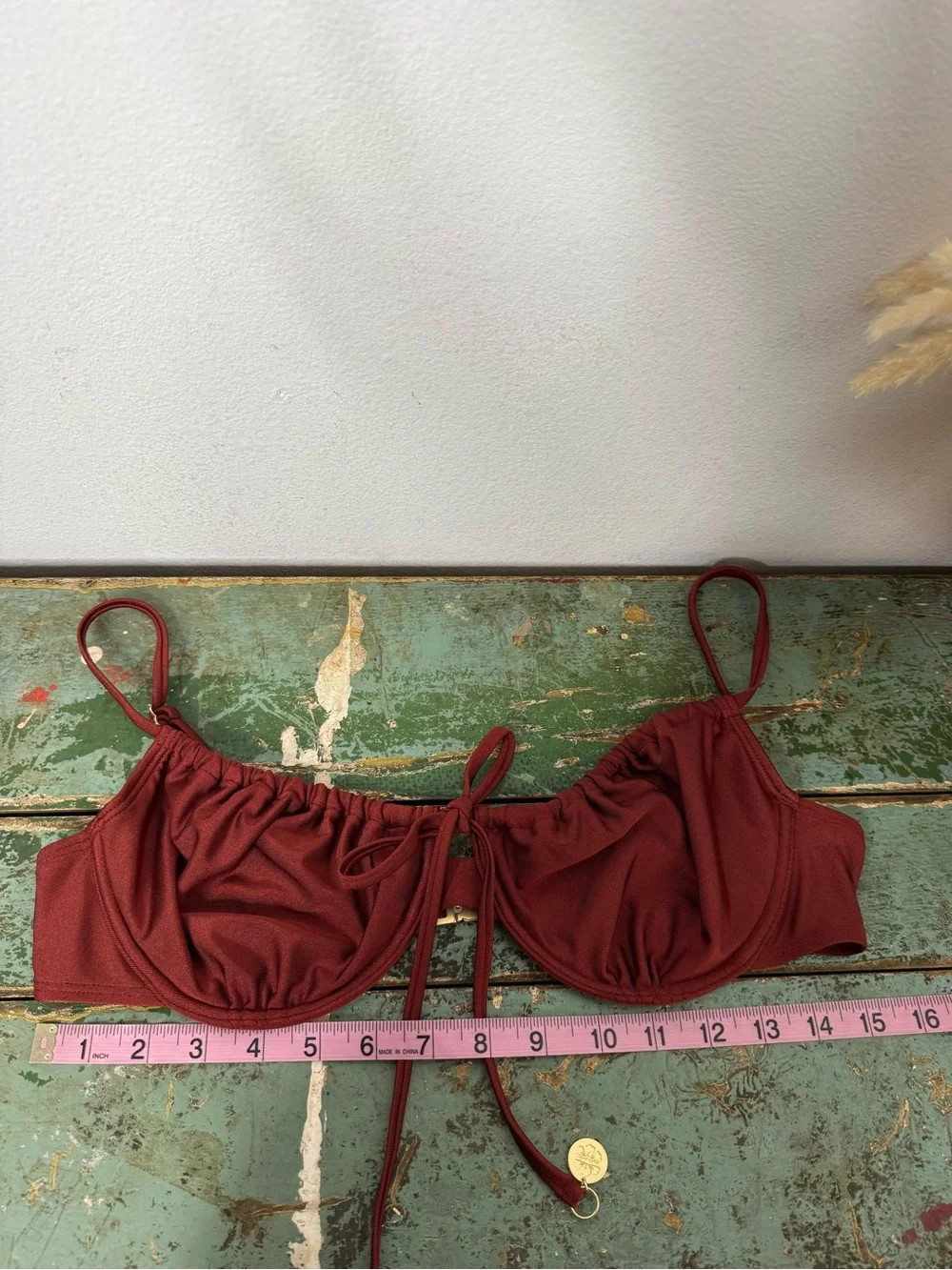 KULANI KINIS Sweet Cinnamon Brown Ruched Underwire Bikini Top XL Sexy Retro